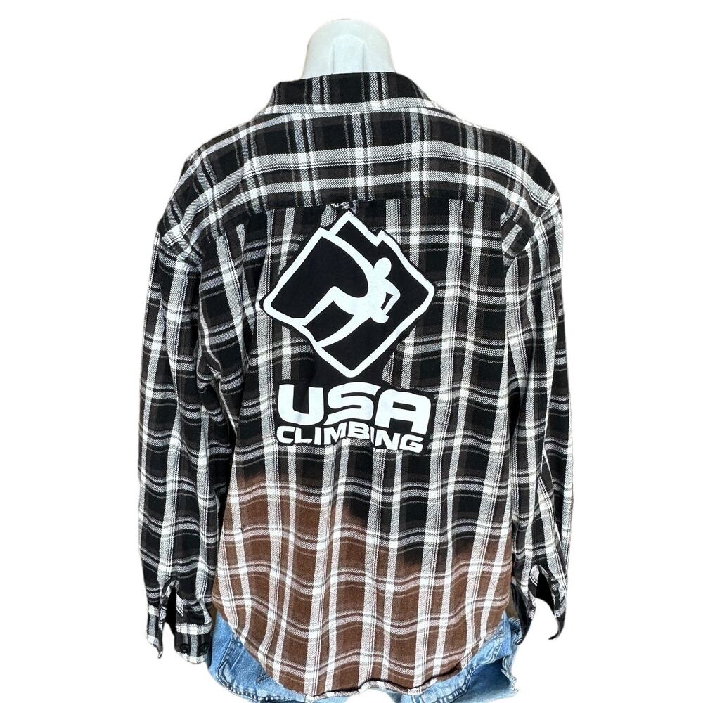 USA Climbing Plaid Flannel Shirt Shacket LARGE Oversized Unique Climber Black